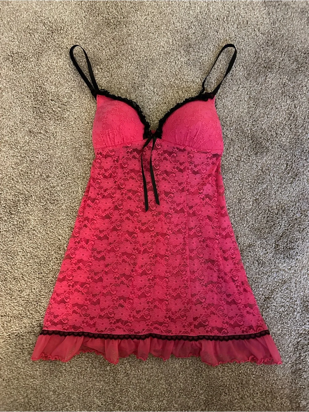 Hot Pink Lace Chemise with Black Trim - Women's Intimates